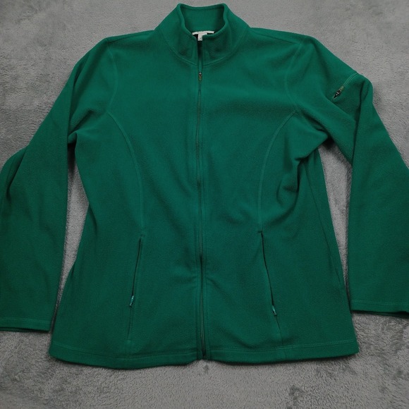 L.L. Bean Jackets & Blazers - LL Bean Jacket Womens Medium Green Fleece Full Zip Pockets Outdoor Casual a2